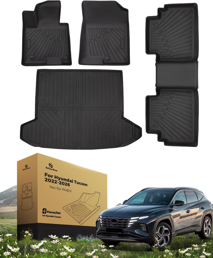 DrCarNow Floor Mats & Cargo Liners for Hyundai Tucson 2026 2025 2024 2023 2022 (Not for PHEV & Hybrid),All-Weather Rubber Full Set Floor Liners and Trunk Mats, for Hyundai Tucson 2022-2026 Accessories