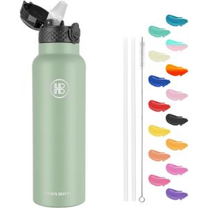 Han's Bottle Sports Water Bottle - 24 Oz, Straw Lid, Leak Proof, Vacuum Insulated Stainless Steel, Double Walled, Thermo Mug,Pine Green