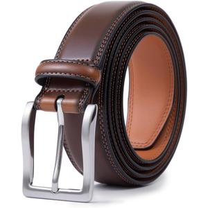 Fabio Valenti Genuine Leather Dress Belts For Men - Mens Belt For Suits, Jeans, Uniform With Single Prong Buckle 1030 Brown, 46（waist 44-45）