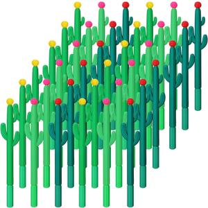 90 Pack Cactus Shaped Roller Pens Novelty Plant Gel Ink Pens Cactus Shaped Ballpoint Black Gel Ink Rollerball Pen with Flower for Summer School Home Office Supplies Gift, 3 Colors