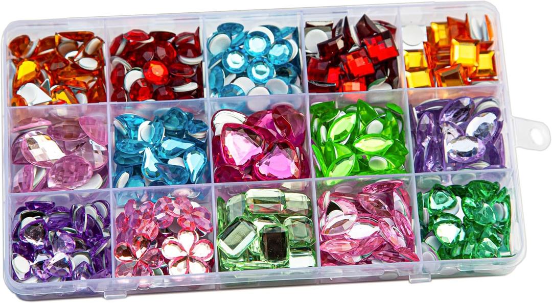 DISSONA Self Adhesive Gems Jewels for Kids Crafts Rhinestones Jumbo Crystal Stickers10 Shapes DIY Size :10mm to 20mm with Glue Stickers in Flat Back for Arts & Crafts Projects (500) Color at Random