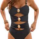 Tainehs Women's One Piece Swimsuits Color Block Tummy Control High Waisted Bathing Suit L