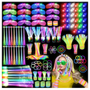 290 PCS Glow in the Dark Party Supplies, 200 Glow Sticks, 24 Fiber Optic Wands, 15 LED Glasses, 33 Finger Lights and 18 LED Hair Clips for Wedding, Birthday, Concert, Raves, New Year