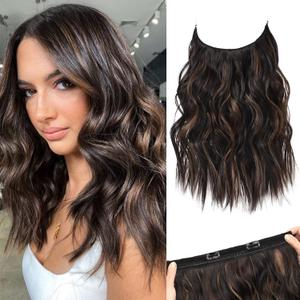 REECHO Invisible Wire Hair Extensions with Thinner Softer Lace Weft (Chocolate Brown with Highlights, 12 Inch (Pack of 1))