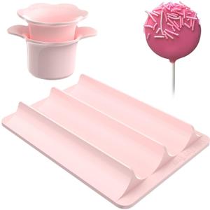 Cake Pop Cutter and Pusher with Tray - Circle Cake Pop Mold Set | Smooth & Easy-Clean Surface (Pink-Cutter & Tray Set)
