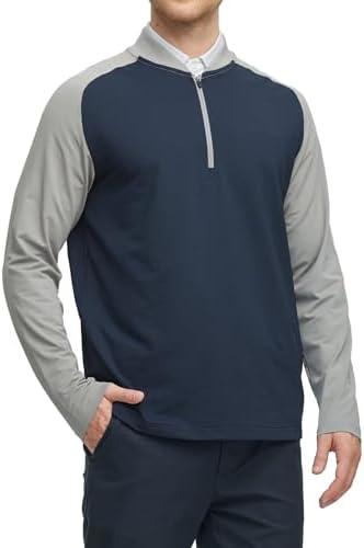 M MAELREG Quarter Zip Pullover Men Moisture Wicking Micro Fleece Performance Raglan Collarless Golf Sweatshirts for Men (X-Large, Blue)
