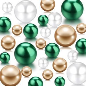 Jadive 200 Pieces Pearl Beads for Vase Filler Centerpieces, No Holes Pearl Makeup Beads for Wedding Holiday Party Home Brushes Holder Decor, 10/14/20/30 mm(Gold, Green, White)
