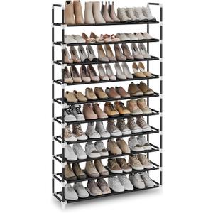 SONGMICS 10-Tier Shoe Rack, Shoe Storage for Hallway Closet, Slim and Space-Saving, Metal Frame, Non-Woven Fabric Shelves, Black ULSH11H