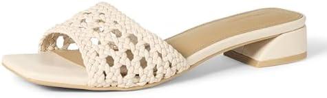Amazon Essentials Women's Mini Heel Mule Sandals 5,  Cream Cane Weave