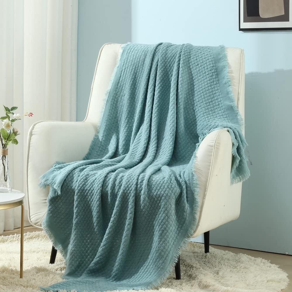 CREVENT Knit Throw Blanket for Couch Sofa Chair Bed Home Decoration, Soft Warm Cozy Light Weight for Spring Summer Fall (50''X60'' Teal Blue)