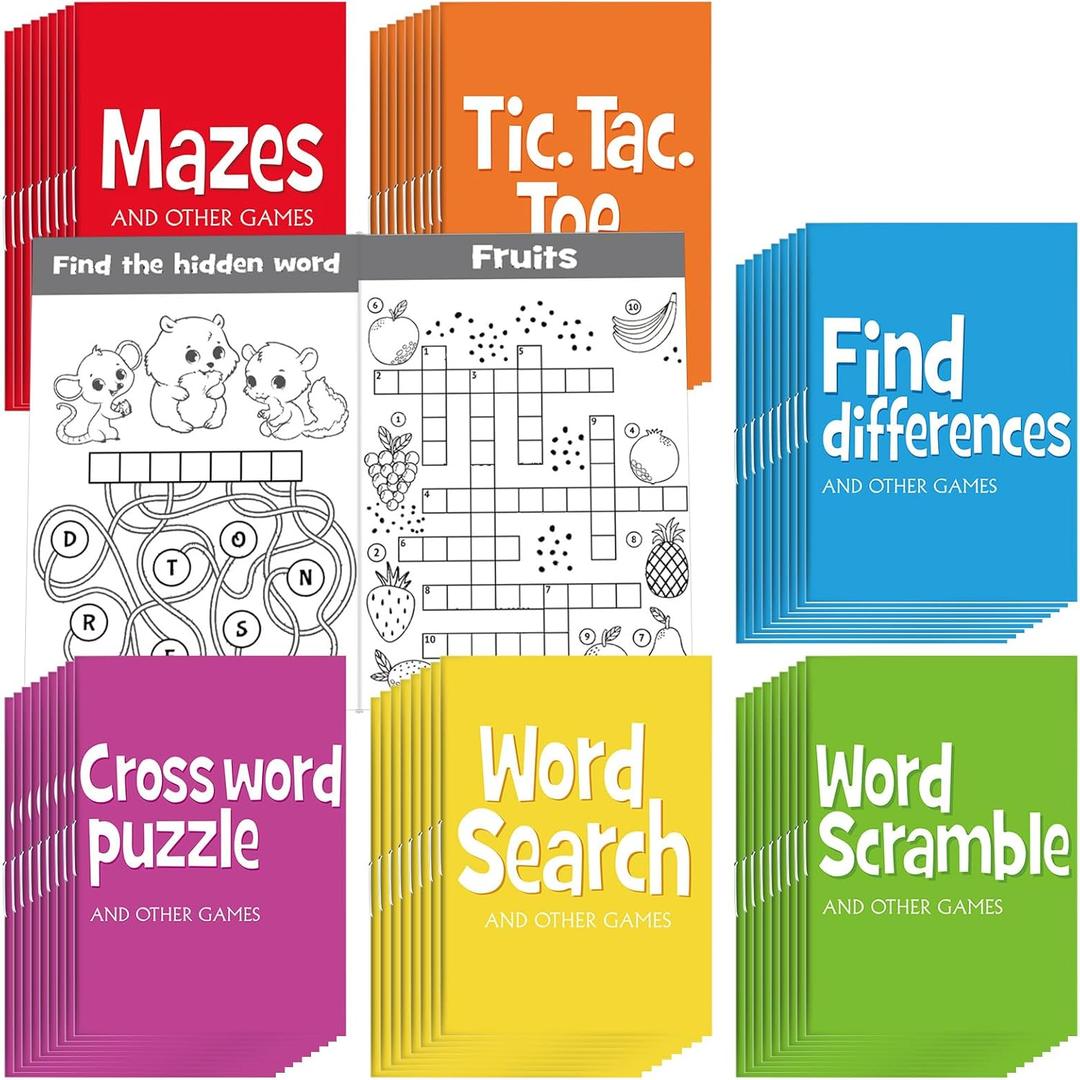 Hungdao 96 Pcs Mini Activity Books for Boys and Girls, Fun and Games, Challenging Activities Include Mazes, Word Scramble and More Bulk Gifts for Students Party Classroom