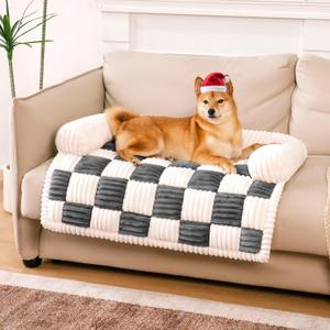 FUNNY FUZZY Pet Couch Covers for Sofa, Large Dog Couch Cover Bed Cream Square Plaid Washable Pet Mat for Furniture Protector Sofa Cover for Dogs, Large, Black
 (39.0"L x 33.5"W x 6.3"Th)