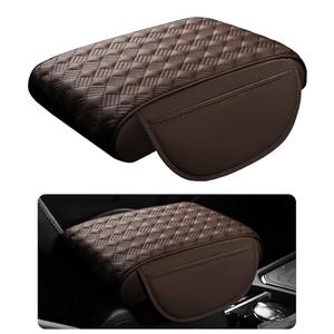 Hbxdeco Car Armrest Cushion, 12.2"×8.3" Leather Auto Memory Foam Center Console Pad with Storage Pocket, Waterproof & Anti-Scratch Elbow Pillow Armrest Seat Box Protector, Universal Fit (Coffee)