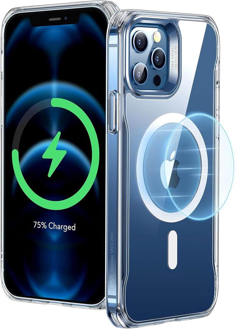 ESR Sidekick Hybrid Case Compatible with iPhone 12 Pro Max (2020), with HaloLock Magnetic Wireless Charging, Scratch Resistant Back, Grippy Protective Frame, Clear