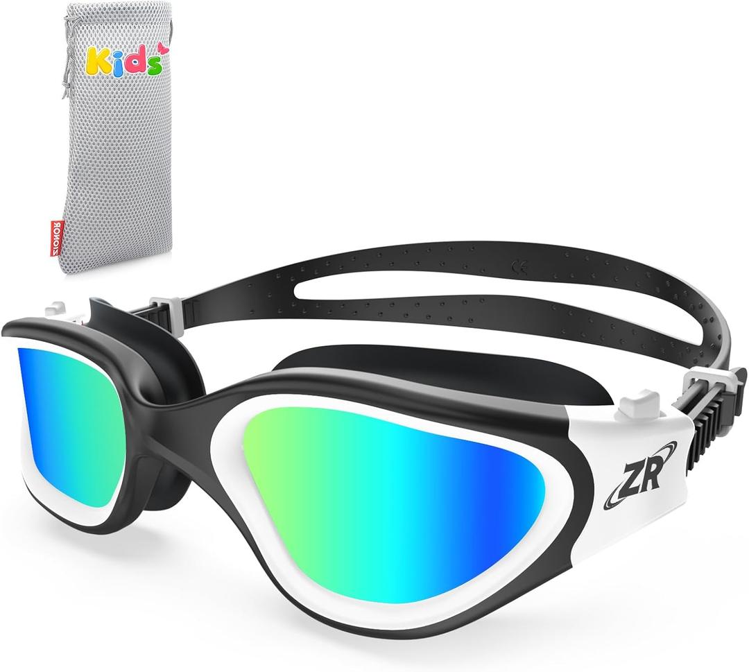 ZIONOR Kids Swim Goggles, G1 MINI UV Protection Anti-Fog Polarized Swimming Goggles for Age 6-14 (A0(mirrored Gold Lens + Blackwhite Frame))