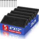 4x12 Floor Regsiter Vent Covers for Home Floor Wall Ceiling - Black with Screws for Easy Installation - Heavy Duty Steel Walkable Finish for Quiet Adjustable Air Vent Cover 4 x 12- 5 Pack