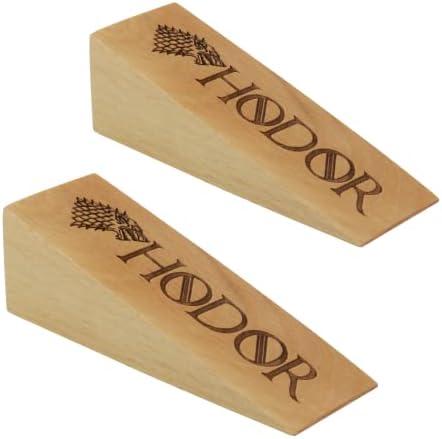 Hodor Door Stopper Natural Beech Wood Anti Slip Rubber Wedge GoT Compatible with Every Surface 2 Pack Gift Engraved Merchandise Gag