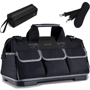 FASTECH 22-inch Wide Mouth Tool Bag with Water Proof Molded Base, Waterproof Tool Organizer Bag for Men with Adjustable Shoulder Strap (22INCH)