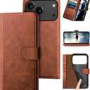 DuckSky Compatible with iPhone 17 Pro Max 6.9" Genuine Leather Wallet case【RFID Blocking】【4 Credit Card Holder】【Real Leather】 Flip Phone case Cover Women Men for Apple 17 Pro Max case Light Brown