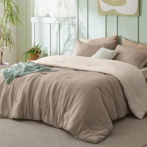Bedsure King Comforter Set, Khaki Beige Soft Prewashed Bedding for All Seasons, 3 Pieces GentleSoft™ Bed Set, 1 Lightweight Comforter (104"x90") and 2 Pillowcases (20"x36")
