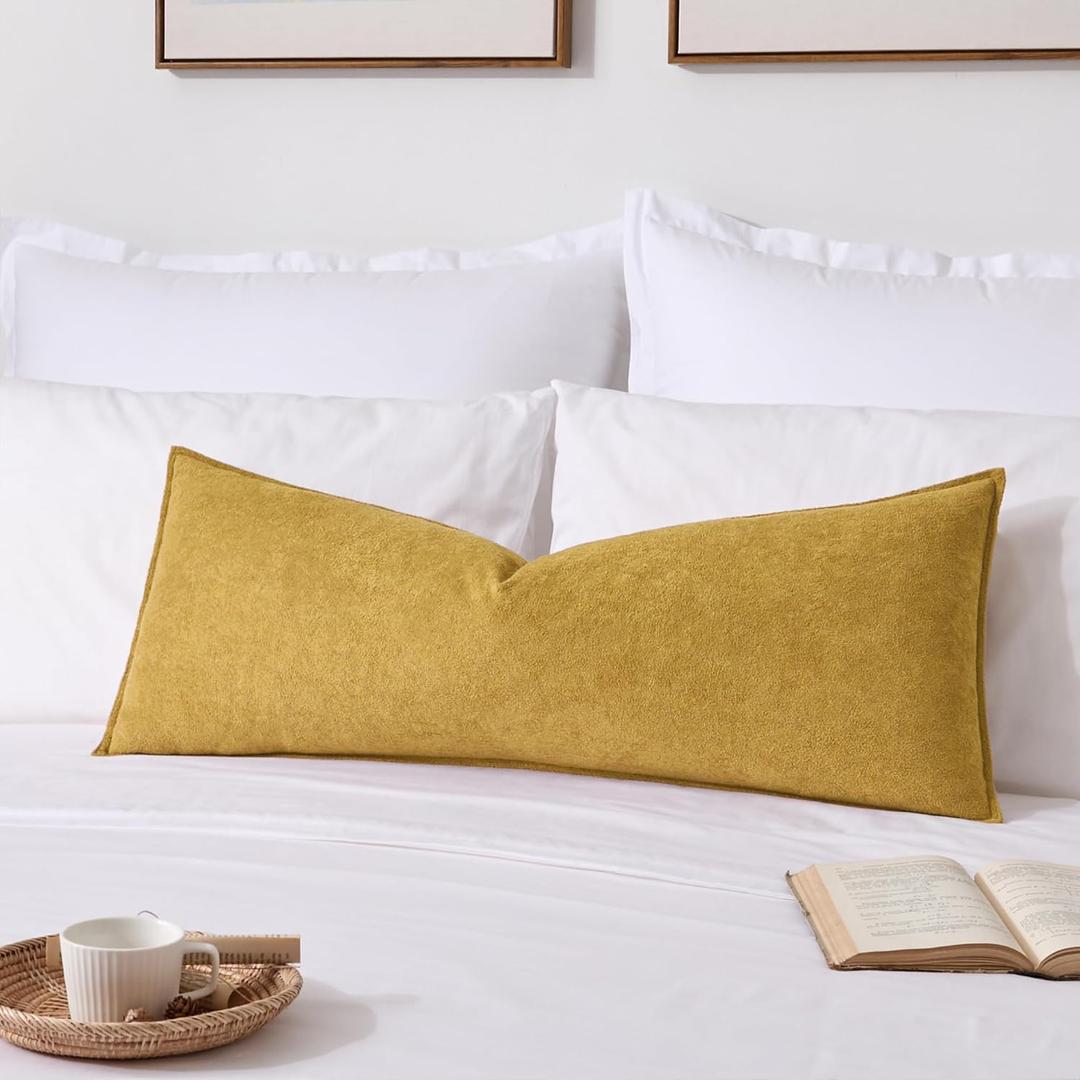 Kevin Textile 14x36 Inch Long Lumbar Cover 1 Pack Soft Boucle Textured Decorative Waterproof Rectangle Cushion Elegant Accent Pillows for Couch Sofa Chair Bed Home Decor Indoor Outdoor Mustard Yellow