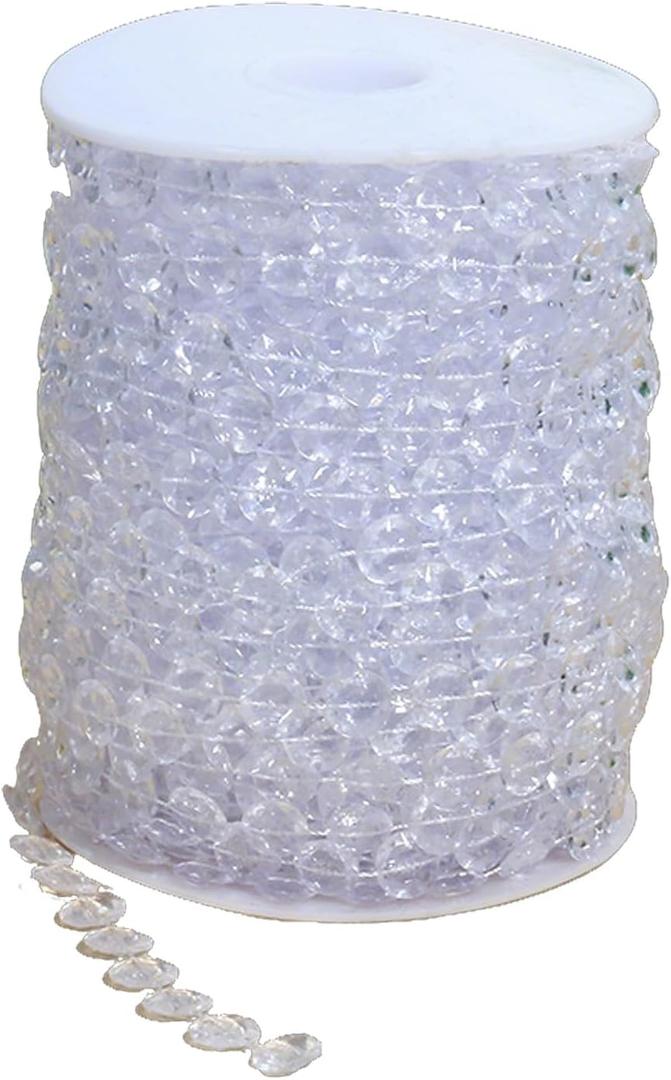 99ft Clear Bead Garland, Clear Acrylic Crystal Strand Roll for Christmas Tree, Hanging Ornaments, Holiday Home Dcor, DIY Crafts and Curtain Decorations