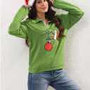 New Pullover Ugly Christmas Sweaters Cartoon Character Green Monster Print Unisex Sweatshirt with Christmas Hat (Medium)