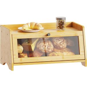BAMBANG Bread Box for Kitchen Countertop, Bamboo Bread Box for Homemade Bread, Wooden Farmhouse Bread Storage Container, Small Breadbox Bread Bin Organizer for Counter Cabinet Pantry, Natural