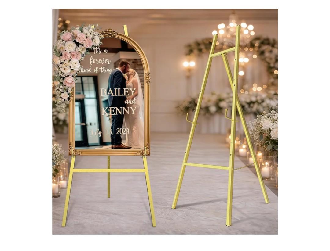 Gold Easel Stand for Sign, Heavy Duty Metal Display Easel with Adjustable Chain, 4-Tier Art Easel for Painting, Wedding Sign, Posters & Commercial Display
