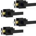 Plustool 4 Pack Black Door Handles Interior, Passage Door Levers for Hallway & Closet, Interior Closet Door Knobs Heavy Duty Square Non-Locking Handlesets, Reversible for Left & Right Sided Doors