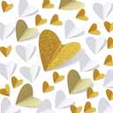 200 Pcs Heart Wall Decoration 3D Heart Stickers Glitter Paper Wall Decal for Office Bedroom Bathroom Wedding Anniversary Home Decor 4 Different Sizes(Gold and White)