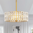 Modern Crystal Chandelier Gold Pendant, Round Crystal Light Fixture Hanging Lamp, for Dining Room, Restaurant, Hallway, Balcony, 15.7 inch