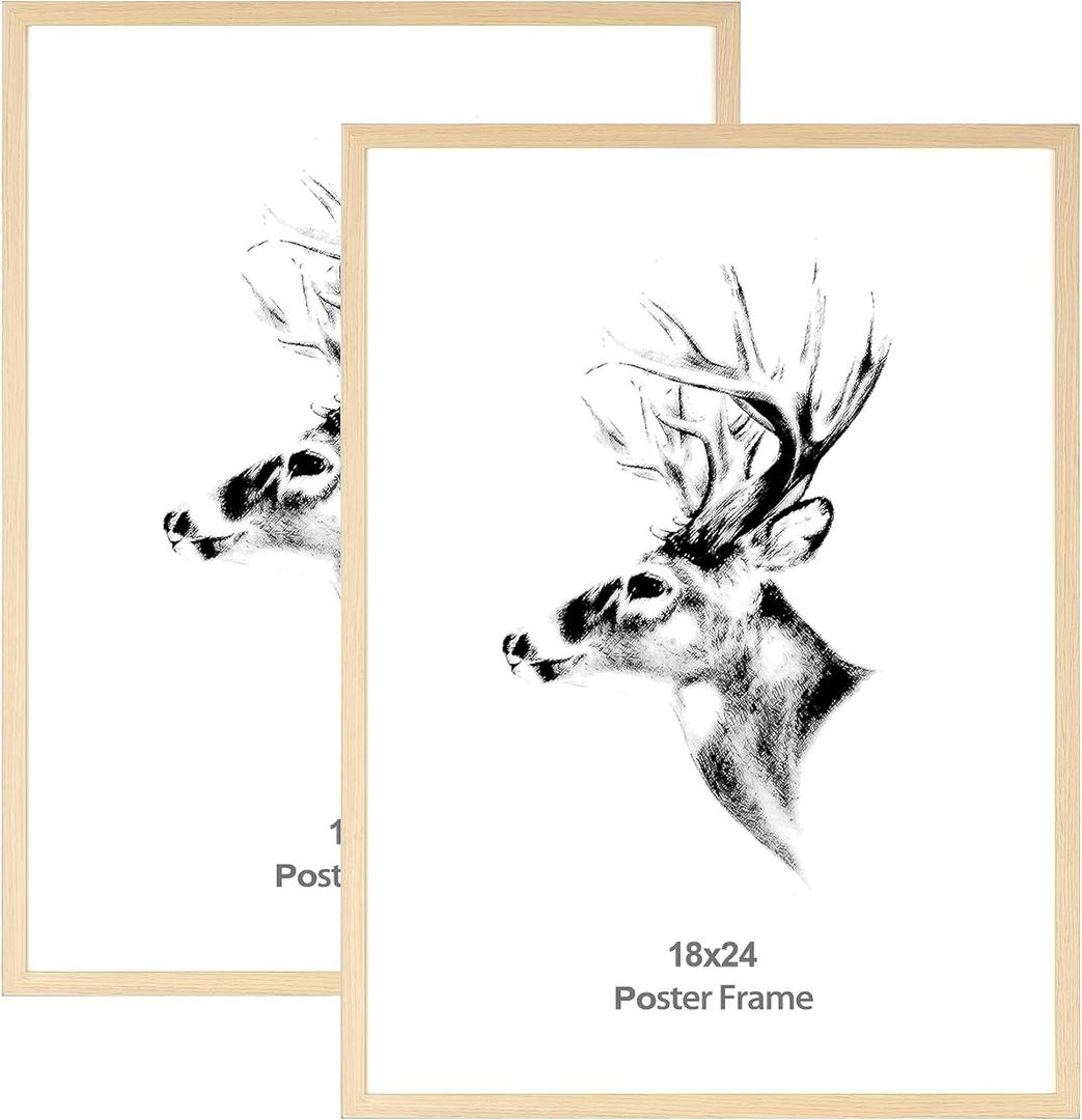 Yaetm 18x24 Poster Frame Set of 2, Natural Solid Oak Wood Picture Frame 18x24 for Photos, Posters & Art Prints, Wall Gallery for Horizontal and Vertical Wall Mount (2 pack, Oak) (18"x24", 2 pack, Oak)
