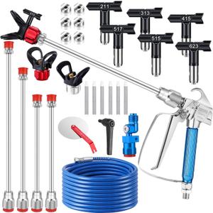 22Pcs Airless Paint Sprayer Gun Kit, 3600PSI Spray Gun with 50Ft x 1/4 NPT Airless Paint Sprayer Hose & 6Pcs Reversible Spray Tips & Guide Tool & 4Pcs Extension Wand & 6Pcs Filters