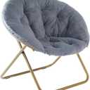 Sweetcrispy Comfy Saucer Chairs Folding Cozy Faux Fur Living Room Reading Lounge Chair with Soft Thick Padded Seat & Metal Frame Modern Style Bedroom Home for Kids Adults, X-Large - Grey