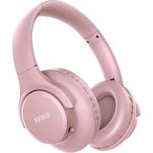 KVIDIO Bluetooth Headphones Over Ear, 65 Hours Playtime Wireless Headphones with Microphone, Foldable Lightweight Headset with Bass and Stereo Sound (Pink)