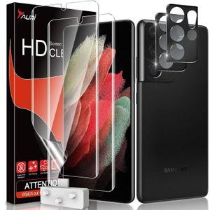 TAURI [Designed for Samsung Galaxy S21 Ultra 5G, 2 Pack Flexible TPU Screen Protector + Camera Lens Protector, Support Fingerprint Unlock, Easy Installation, Bubble Free] (Clear)