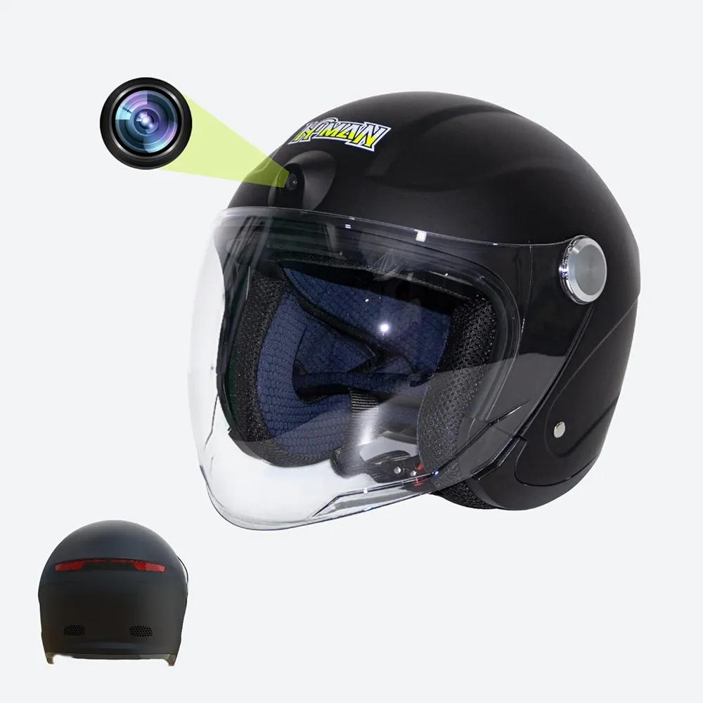 Smart Bluetooth Helmet with Cameras Front HD Video Recorder for Motorcycle Riding Ebike Electric Scooter, Motorcycle Helmet with Smart Turn LED Taillight,DOT Approved Solid(23.2-23.6in) XL