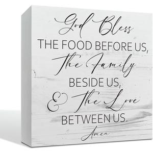 Christian Kitchen Decor, God Bless the Food Before Us Sign, White Wooden Box Sign, Bible Verse Home Decor, Farmhouse Wood Decors for Dining Room, Housewarming Gift for Christian