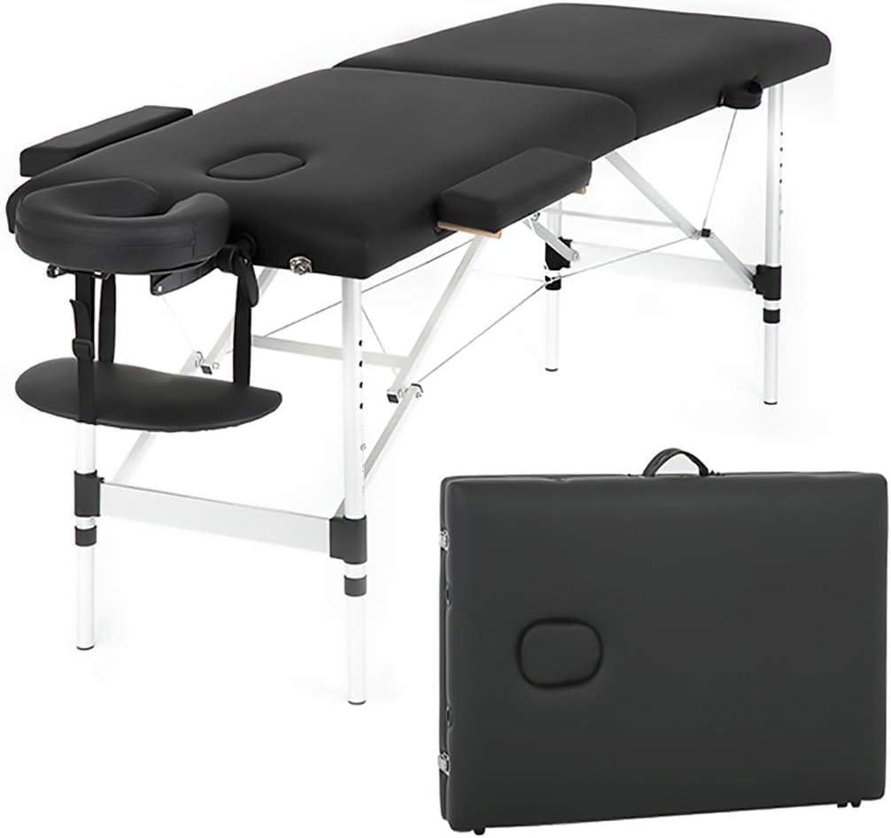 FDW Massage Table Portable Massage Bed Spa Bed 73 Inch Aluminium Lash Bed with Non-Woven Bag Face Cradle Carry Case Height Adjustable 2 Fold Portable Facial Salon Tattoo Bed (Black)