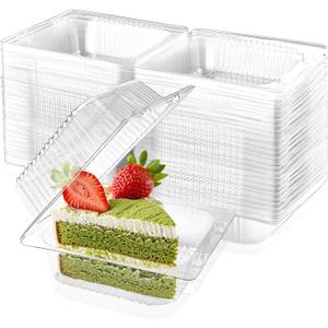 Cheardia 200 Pack Plastic Disposable Clamshell Container, Clear 5 Inch Square Hinged Take out Dessert Container with Lid for Sandwiches, Pasta, Cakes, Chips, Hamburgers