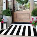 Striped Outdoor Rug 24"x51",Cotton Woven Washable Black and White Front Door Mat Farmhouse Layered Door Mats Throw Rugs for Porch/Bedroom/Home Entrance Decor