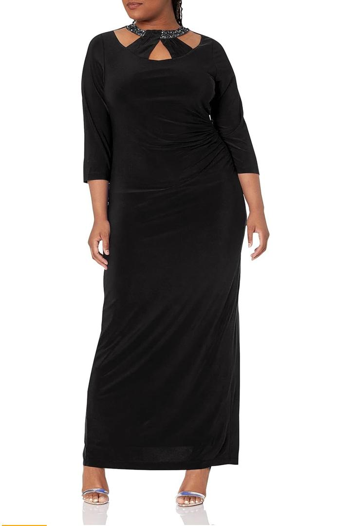 Marina Women's Size Jersey Embellished Neck Gown Plus size 14