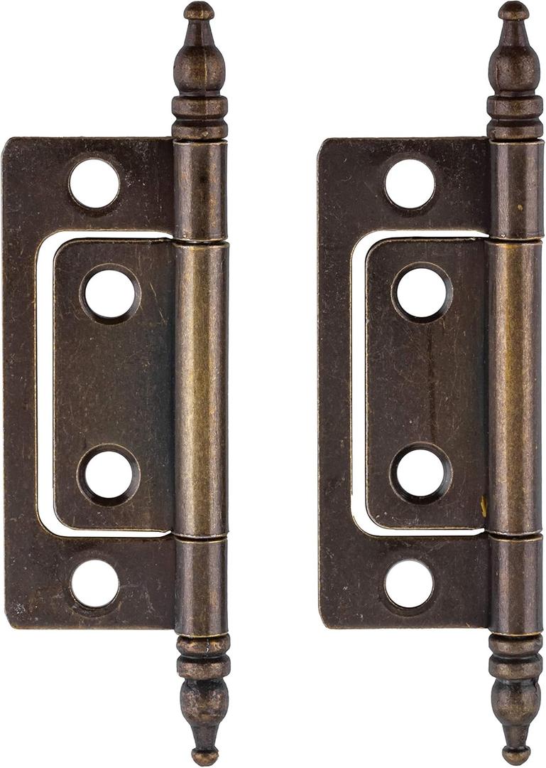 2" x 7/8" Antique Brass Non-Mortise Hinge with Finals | Pack of 2 | Cabinet Door Hinges | Furniture Hardware | NH5-SAB (1)