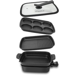 AEWHALE 3-in-1 Multifunctional Electric Grill,Electric Skillet Nonstick with Lids 1400W Party Griddle for Cooking Meats &Pancake