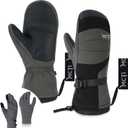 MCTi 2 in 1 Winter Ski Gloves for Men, Waterproof Snowboard Gloves, Thick Ski Mittens & Fleece Glove Liners, 2 Pairs (Medium, Grey)