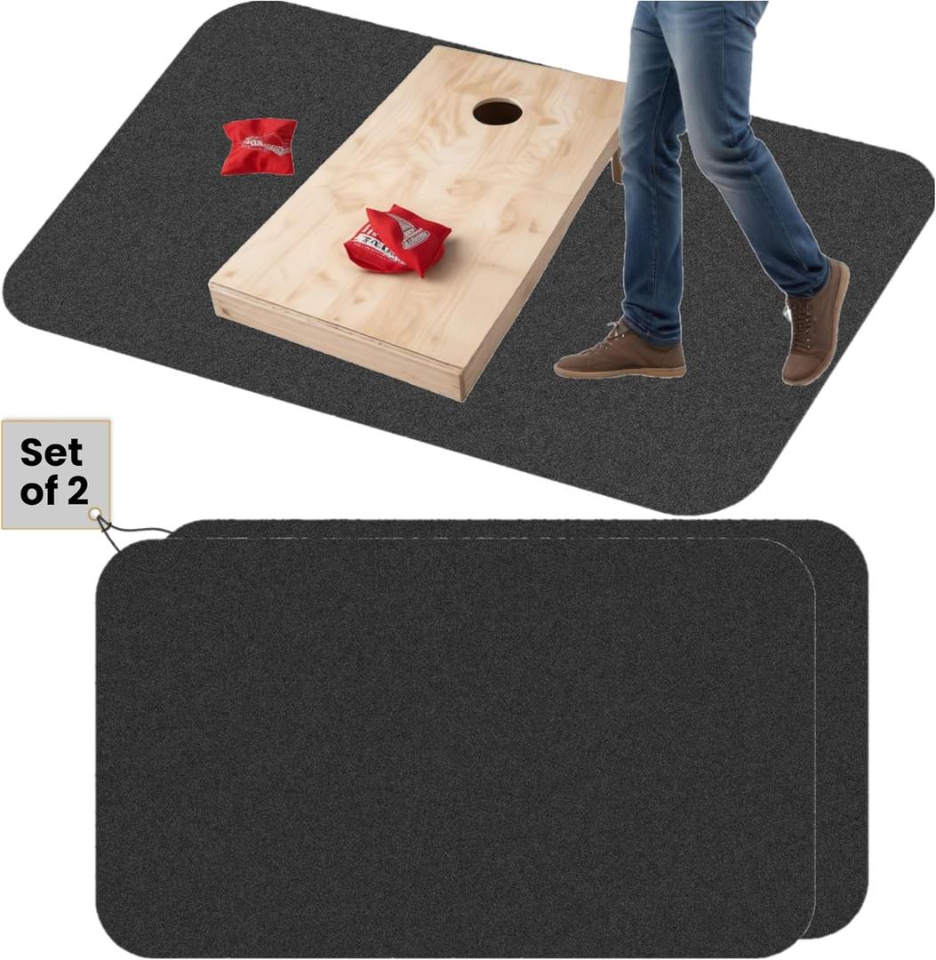 2 Cornhole Mats Prevent Cornhole Board from Slipping, Pitch Pad Keep Tossing Bags Clean and Secure Footing, Gray, 51inch x72 inch (2 Mats)