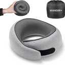 WANDER PLUS® Travel Pillow, 100% Pure Memory Foam Travel Neck Pillow Airplane Neck Support Ergonomic Design Best for Sleeping Plane Car Train Office Flight for Adults Grey