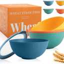 Wheat Straw Bowls Set with Lids, Unbreakable 40 OZ Cereal Bowls Set of 4, Salad Container for Lunch, Microwave & Dishwasher Safe Bowl Set for Kitchen, Picnic, RV, Camping, Multi