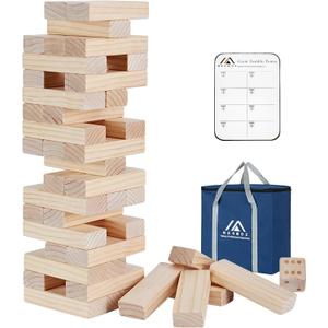 Giant Tumble Tower Game - 60 Blocks New Zealand Pine Wooden Stacking Blocks for Kids & Adults, Over 5FT Tall Indoor/Outdoor Family Games, Birthday Party Games Unique Gifts for for All Ages
